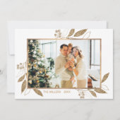 エレガント金ゴールド葉2枚写真コラージュのクリスマスカード (裏面)