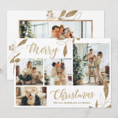 エレガント金ゴールド葉4 Photo Collage Christmas Card (正面/裏面)