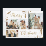 エレガント金ゴールド葉4 Photo Collage Christmas Card<br><div class="desc">モダン金ゴールドエレガントと白いボタニッ葉クの4 Photo Collage Merry Christmasホリデーカード。このフェスティバル、模倣者、お洒落4枚(4)のフォト・ホリデー・カード・テンプレートは、フォトコラージュ、金ゴールドフォイル植物学かわいらしのフェイク、ウインターベリーとメリー・クリスマスと言う・フォイルの植物学のコレクションを備えている。「メリークリスマス」の挨拶文字は白い背景には書、美しいハンドレタ付きタイポグラフィフォントタイプである。裏側には金ゴールド枠と金ゴールドグリッター箔の配フェイク置を白に施した横型の写真が一つ葉つ配置されている。このかわいらしクリスマスとホリデーシーズンに家族や友人のために記念しなさい。</div>