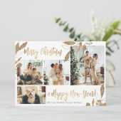 エレガント金ゴールド葉4 Photo Collage Christmas Card (スタンド正面)