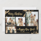 エレガント金ゴールド葉4 Photo Collage Christmas Card (正面)