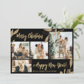 エレガント金ゴールド葉4 Photo Collage Christmas Card (スタンド正面)