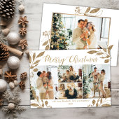 エレガント金ゴールド葉4 Photo Collage Christmas Card