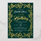 エレガント金ゴールド葉 箔招待状 (正面)