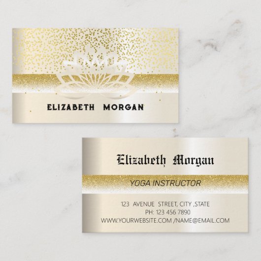 エレガント金ゴールド蓮の花ヨガ 名刺 (正面/裏面)