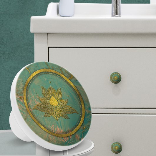 エレガント金ゴールド蓮の花 セラミックノブ