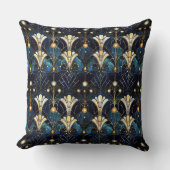 エレガント金ゴールド蓮フェイクステンドグラス模様 クッション (正面)