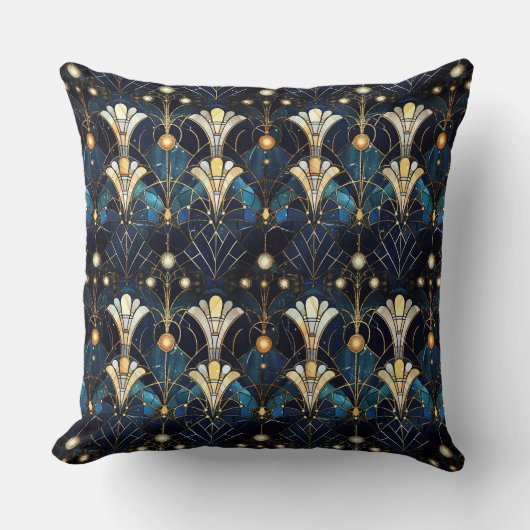 エレガント金ゴールド蓮フェイクステンドグラス模様 クッション (正面)