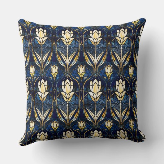 エレガント金ゴールド蓮フェイクステンドグラス模様 クッション (裏面)