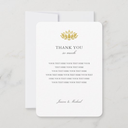エレガント金ゴールド蓮結婚花サンキューカード サンキューカード (正面)