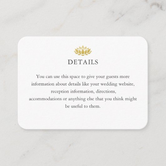 エレガント金ゴールド蓮結婚花詳細 エンクロージャーカード (正面)