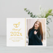 エレガント金ゴールド薬局の卒業発表 箔招待状 (立ち正面)