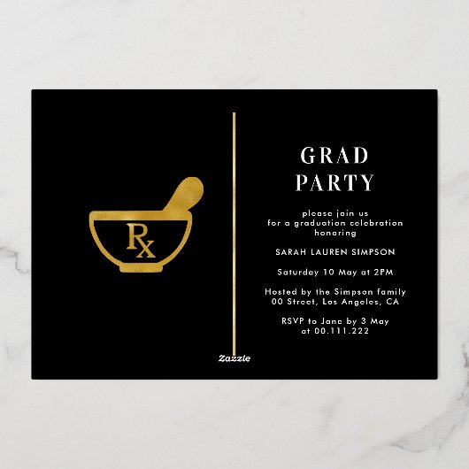 エレガント金ゴールド薬局の卒業発表 箔招待状 (裏面)