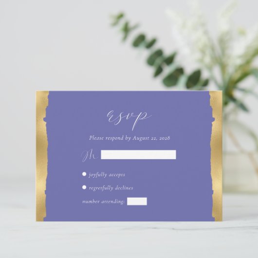 エレガント金ゴールド裂けエッジの周糸結婚巻き 出欠カード (スタンド正面)