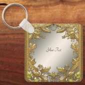 エレガント金ゴールド装飾フローラキーチェーン キーホルダー (正面)