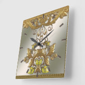 エレガント金ゴールド装飾フローラ壁時計 スクエア壁時計 (傾斜)