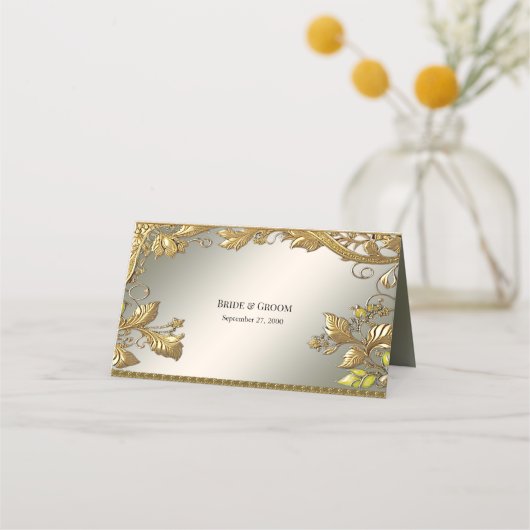 エレガント金ゴールド装飾フローラ座席表 プレイスカード (裏面)