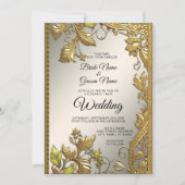 エレガント金ゴールド装飾フローラ結婚式招待状 招待状 (正面)