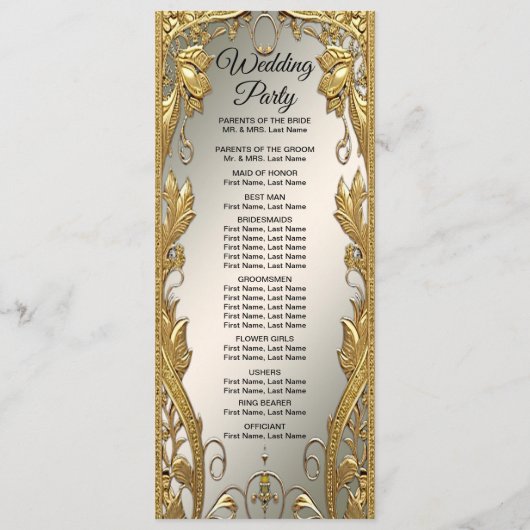 エレガント金ゴールド装飾フローラ結婚式 プログラム (裏面)