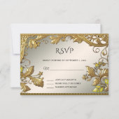 エレガント金ゴールド装飾フローラRSVPカード 出欠カード (正面)