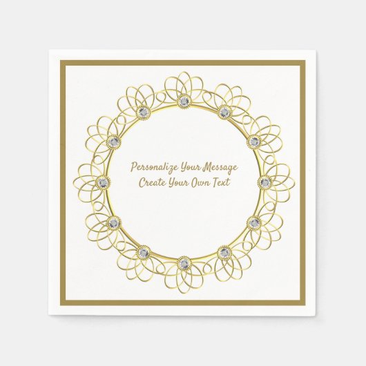 エレガント金ゴールド装飾縁どダイヤモンド スタンダードカクテルナプキン (正面)