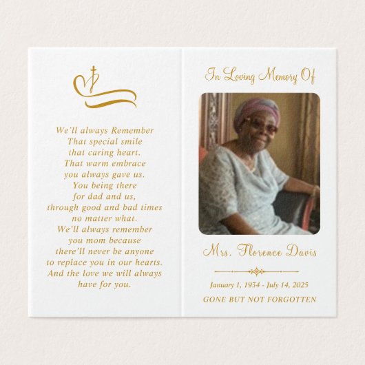 エレガント金ゴールド記念写真フォルダー祈りの言葉カード (外部フラット)