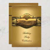 エレガント金ゴールド誕生会Mens 60th 50th 40th 招待状 (正面/裏面)