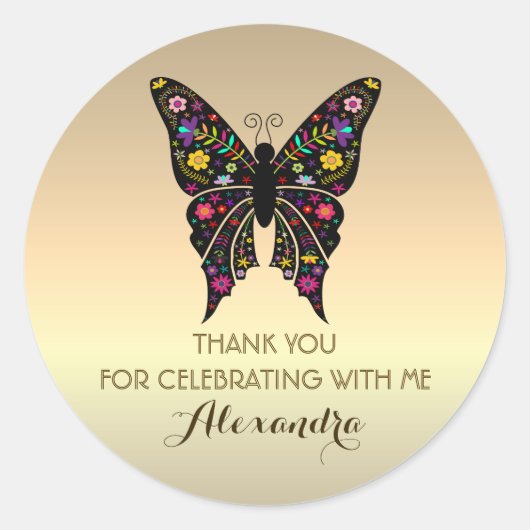 エレガント金ゴールド誕生日ありがとう ラウンドシール (正面)