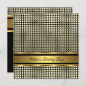 エレガント金ゴールド誕生日パーティーメンズマン 招待状 (正面/裏面)