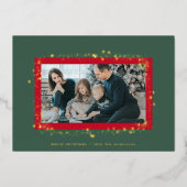 エレガント金ゴールド赤い緑の星クリスマス写真フレーム 箔シーズンカード (正面)