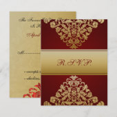 エレガント金ゴールド赤の結婚式RSVP 出欠カード (正面/裏面)