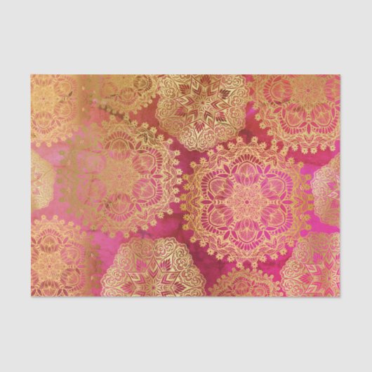 エレガント金ゴールド赤ピンクマンダラパターン 薄葉紙 (正面)