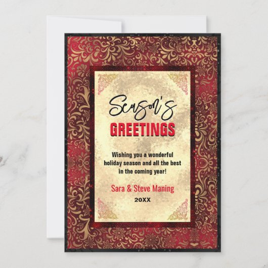 エレガント金ゴールド赤フローラクリスマス新年 (正面)