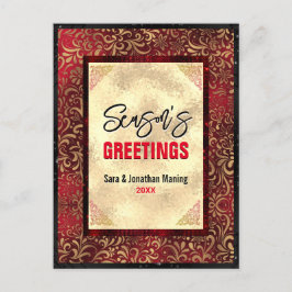 エレガント金ゴールド赤フローラクリスマス新年 ポストカード