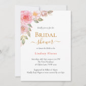 エレガント金ゴールド赤面ピンクフローラブライダルシャワー 招待状 (正面)