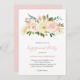 エレガント金ゴールド赤面ピンクフローラ婚約パーティ 招待状