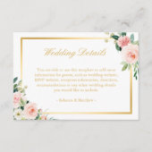 エレガント金ゴールド赤面ピンクフローラ結婚詳細 エンクロージャーカード (正面)