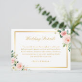 エレガント金ゴールド赤面ピンクフローラ結婚詳細 エンクロージャーカード (スタンド正面)