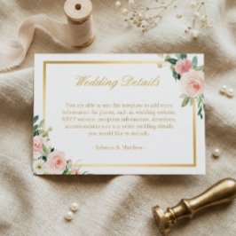 エレガント金ゴールド赤面ピンクフローラ結婚詳細 エンクロージャーカード