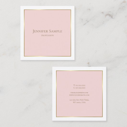 エレガント金ゴールド赤面ピンクホワイトモダンプロフェッショナル スクエア名刺 (正面/裏面)