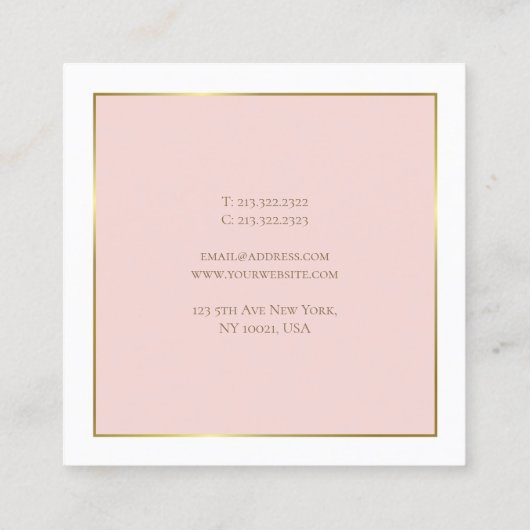 エレガント金ゴールド赤面ピンクホワイトモダンプロフェッショナル スクエア名刺 (裏面)