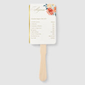 エレガント金ゴールド赤面フローラスクリプト結婚式 プログラム ハンドファン (正面)