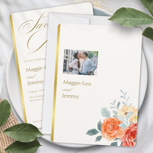 エレガント金ゴールド赤面フローラス結婚クリプトの写真 セーブザデート