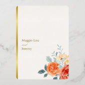 エレガント金ゴールド赤面フローラス結婚クリプトの金ゴールド 箔招待状 (裏面)