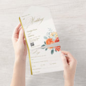 エレガント金ゴールド赤面フローラス結婚クリプト オールインワン招待状 (貼ってはがせる)