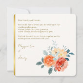 エレガント金ゴールド赤面フローラス結婚クリプト サンキューカード (裏面)