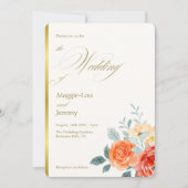 エレガント金ゴールド赤面フローラス結婚クリプト 招待状 (正面)