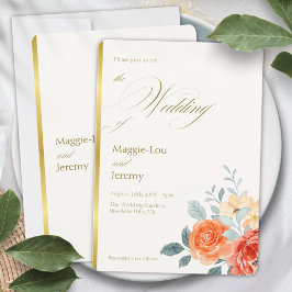 エレガント金ゴールド赤面フローラス結婚クリプト 招待状