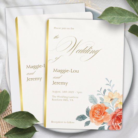 エレガント金ゴールド赤面フローラス結婚クリプト 招待状