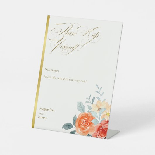 エレガント金ゴールド赤面フローラ結婚の浴室バスケット 台座サイン (正面)